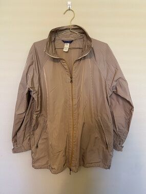 Les Copains BLUE RaincoatLightweight Checked Zip-Front Jacket in Brown and White